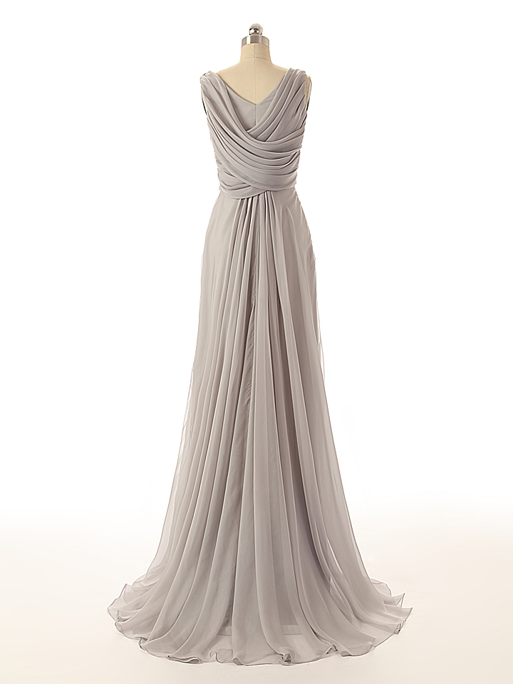 Gray Appliques Long Beaded Chiffon Formal Evening Dress Prom Dress ...