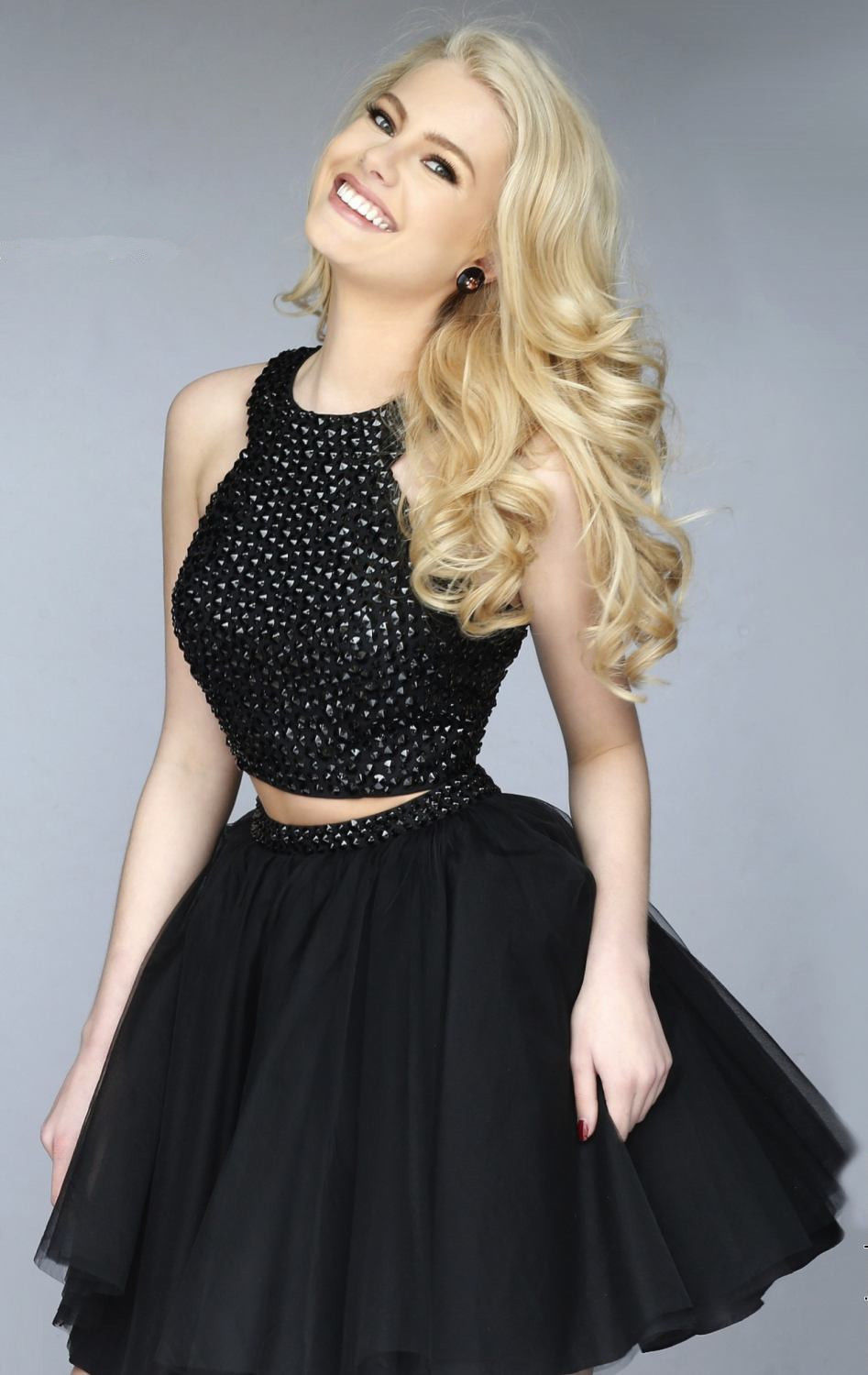 Sexy Black Two Piece Short Homecoming Party Dress Cocktail Prom Pageant Dresses